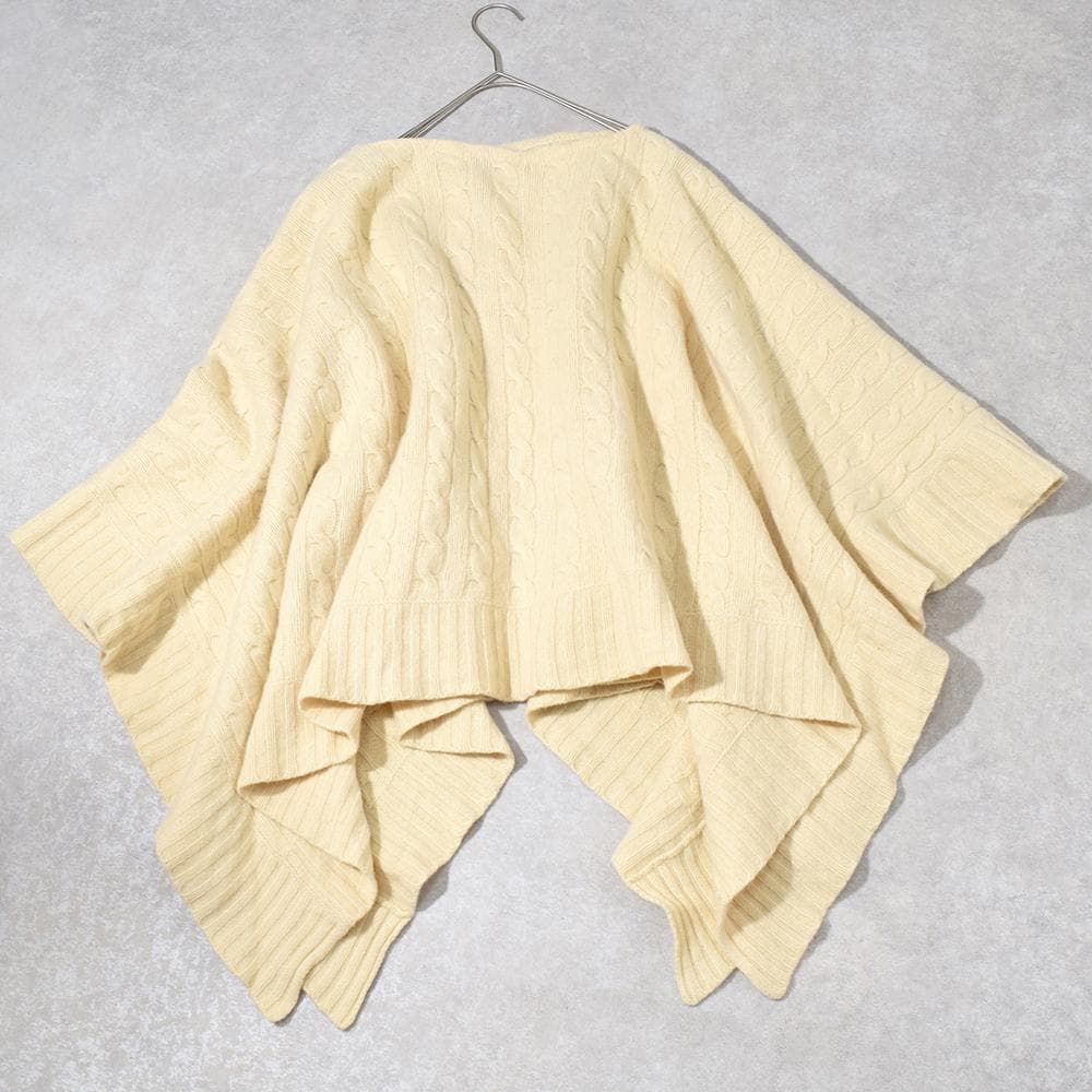 ラルフローレン ウール カシミヤ ケーブル編み ニットポンチョ オフ白 XS/S