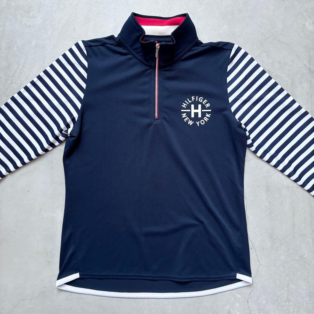   GOLF ハーフジップシャツ ロゴ 袖ボーダー柄