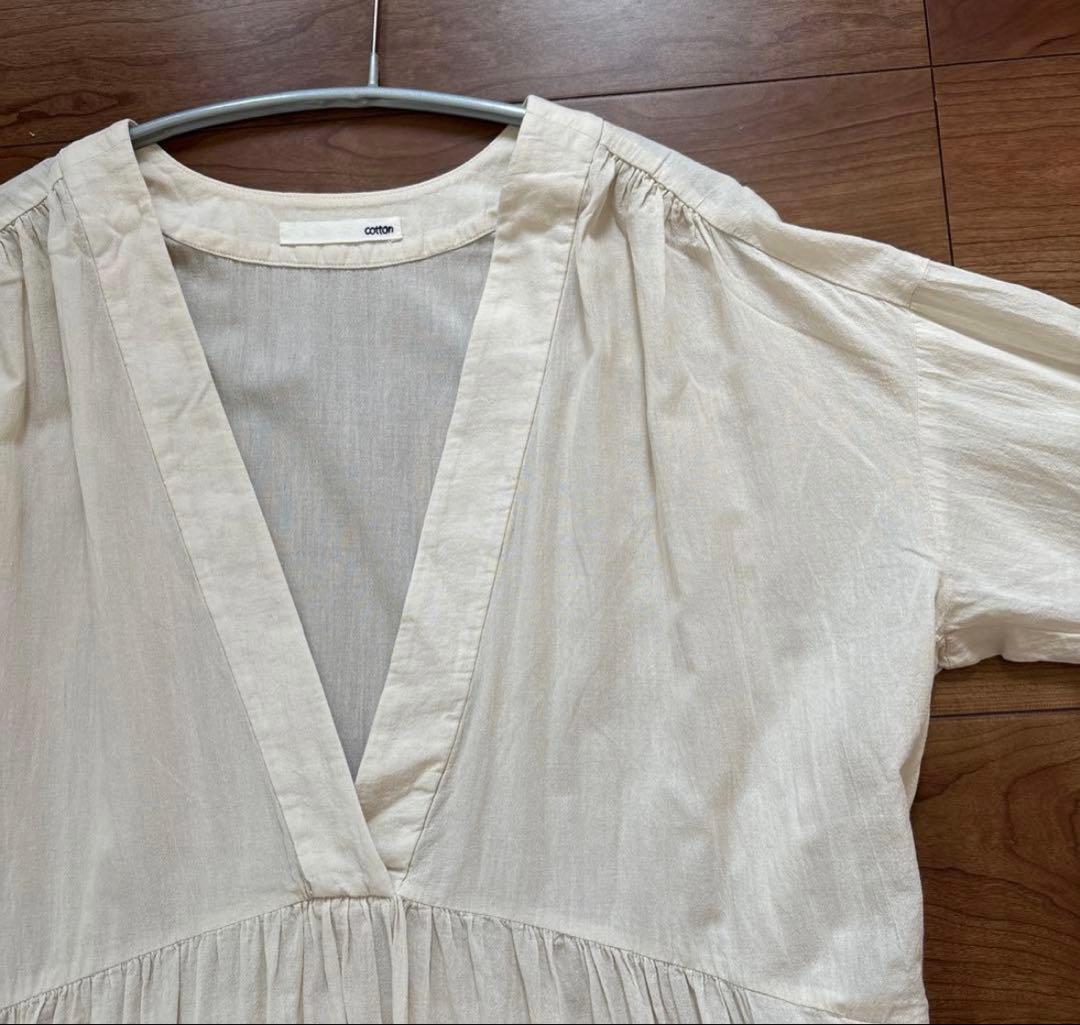 evam eva コットン　ジョーゼット　ワンピース　アンティークホワイト