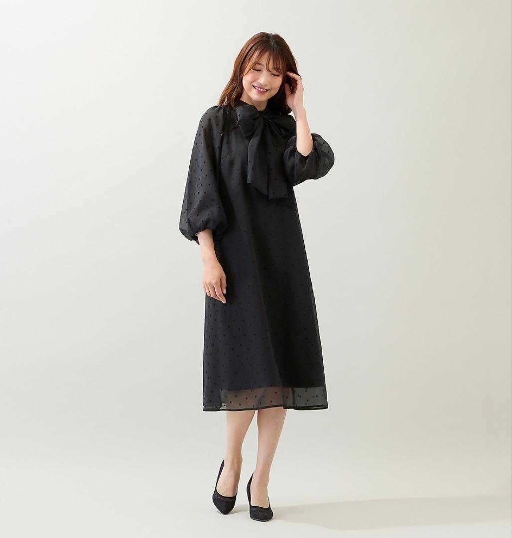 ローズティアラ　オーガンジードットリボンワンピース　ブラック46新品タグ付き