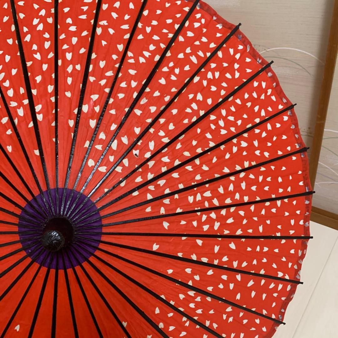舞踊傘 赤色 桜吹雪　2本セット　蛇の目傘　日本舞踊　踊り　和傘　収納袋付き