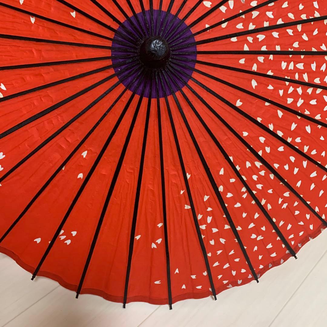 舞踊傘 赤色 桜吹雪　2本セット　蛇の目傘　日本舞踊　踊り　和傘　収納袋付き