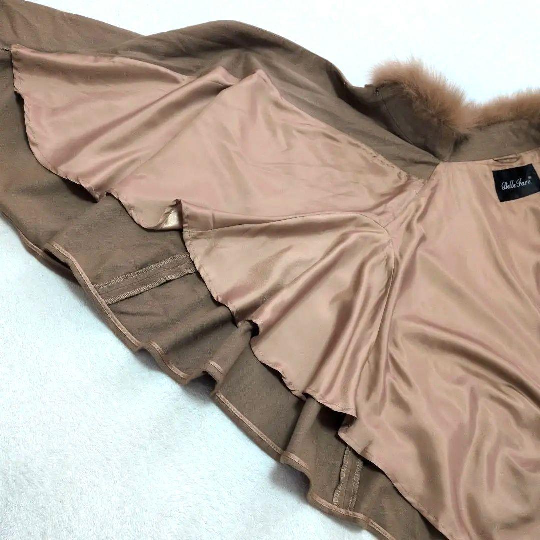 カシミア100 ケープコート ポンチョ フォックスファー 茶 ブラウン リボン