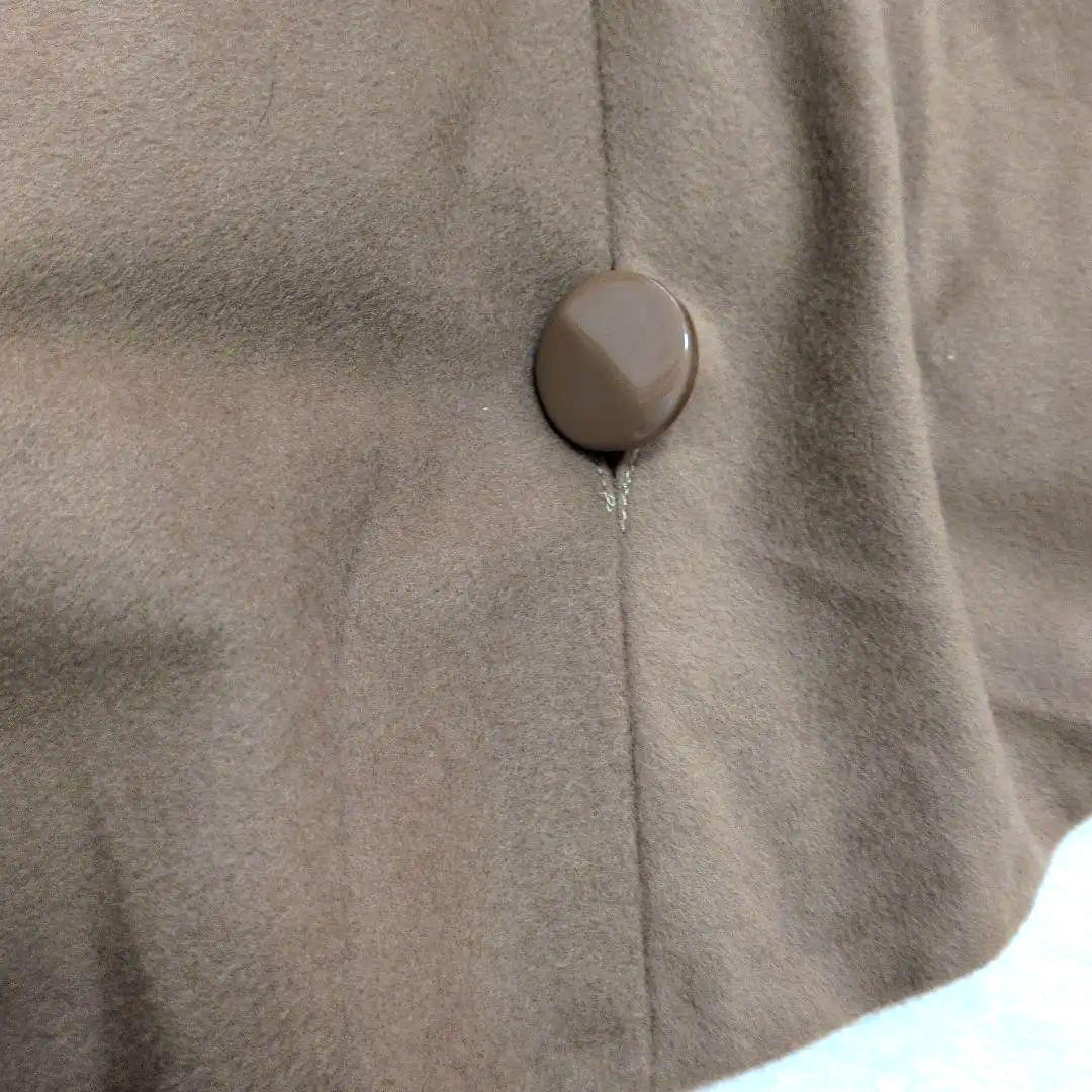 カシミア100 ケープコート ポンチョ フォックスファー 茶 ブラウン リボン