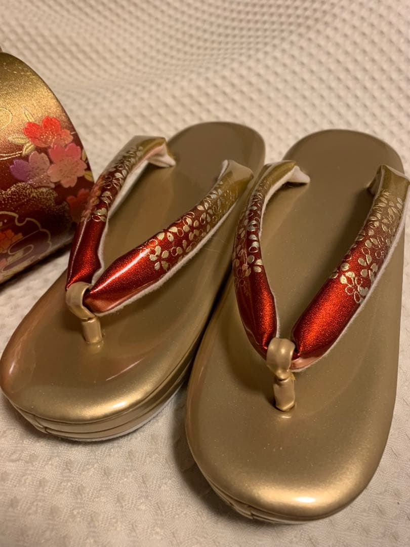 美品　ゴールド赤桜　振袖　訪問着用　草履　バッグセット　 L