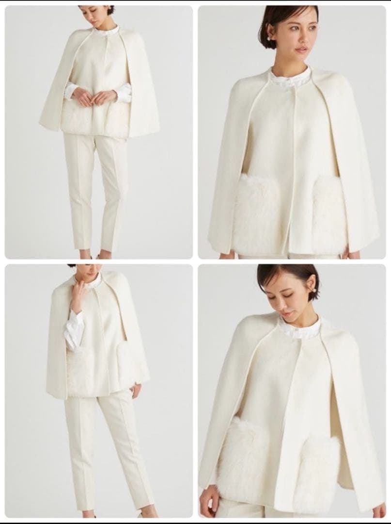 セルフォードファーポケットケープジャケット　ホワイト