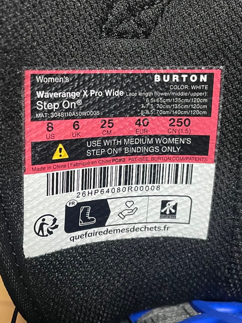 試着のみ バートン Waverange XPro Wide W's ステップオン
