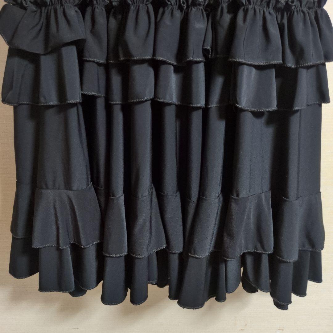 フリル付き黒ロングスカート　フラメンコ用