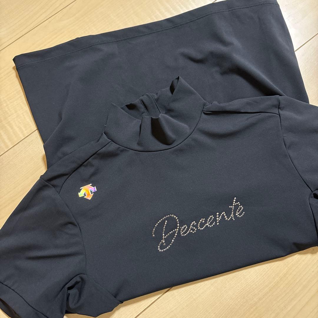 デサント【LUXE】ゴルフ　モックネックシャツ　スカート　上下2点セット　L/M