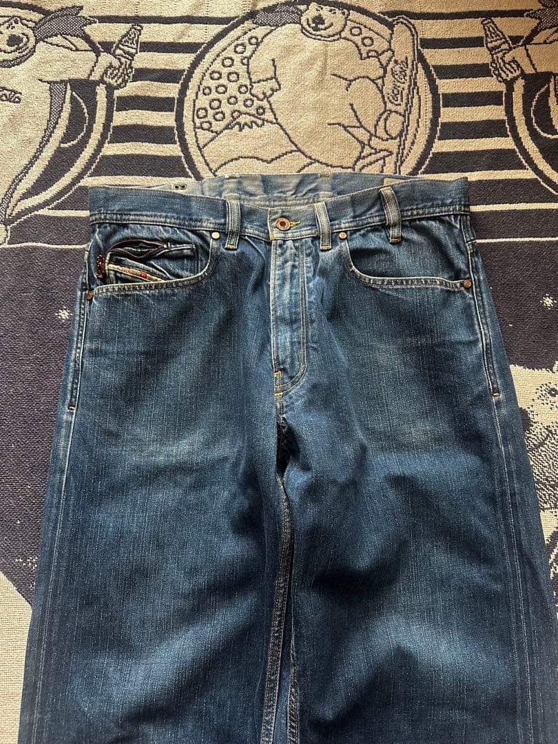 レア　00s diesel×adidas イタリア製　ワイドデニムパンツ　濃紺