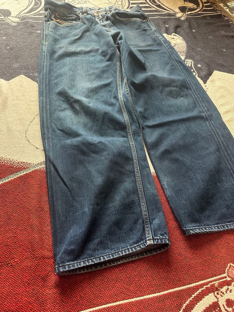 レア　00s diesel×adidas イタリア製　ワイドデニムパンツ　濃紺
