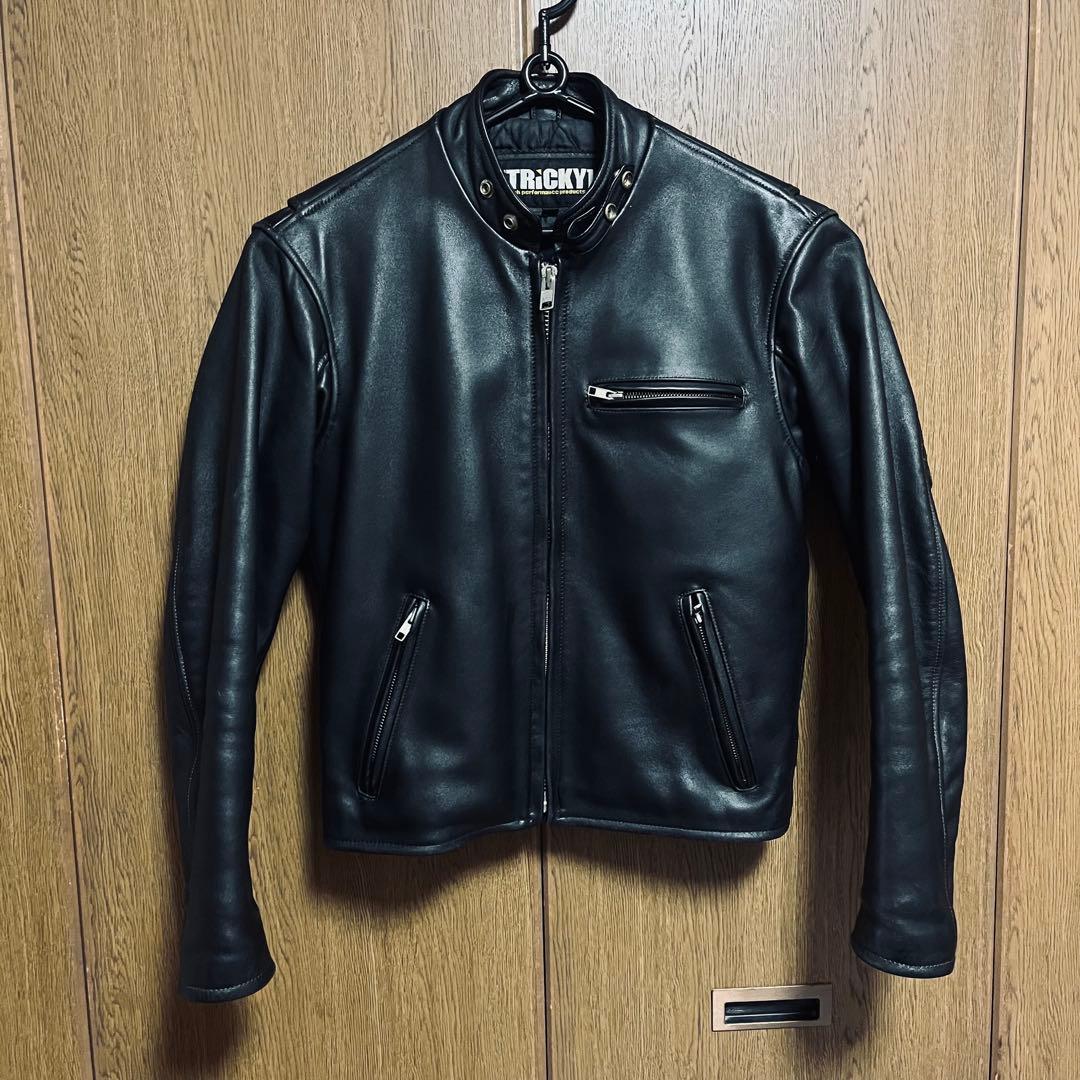 TRICKYシングル ライダースレザー／本革ジャケット／サイズM