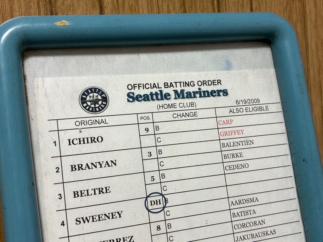 本物保証　直筆　2009 イチロー　スタメン表　シアトルマリナーズ　MLB 野球
