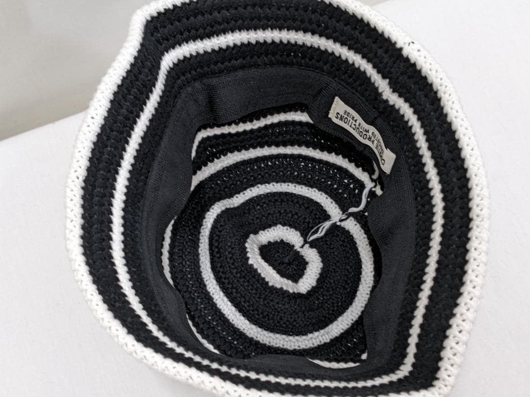 クーティー/ローゲージボーダーニットバケットハット/サイズ調整可内部アジャスター