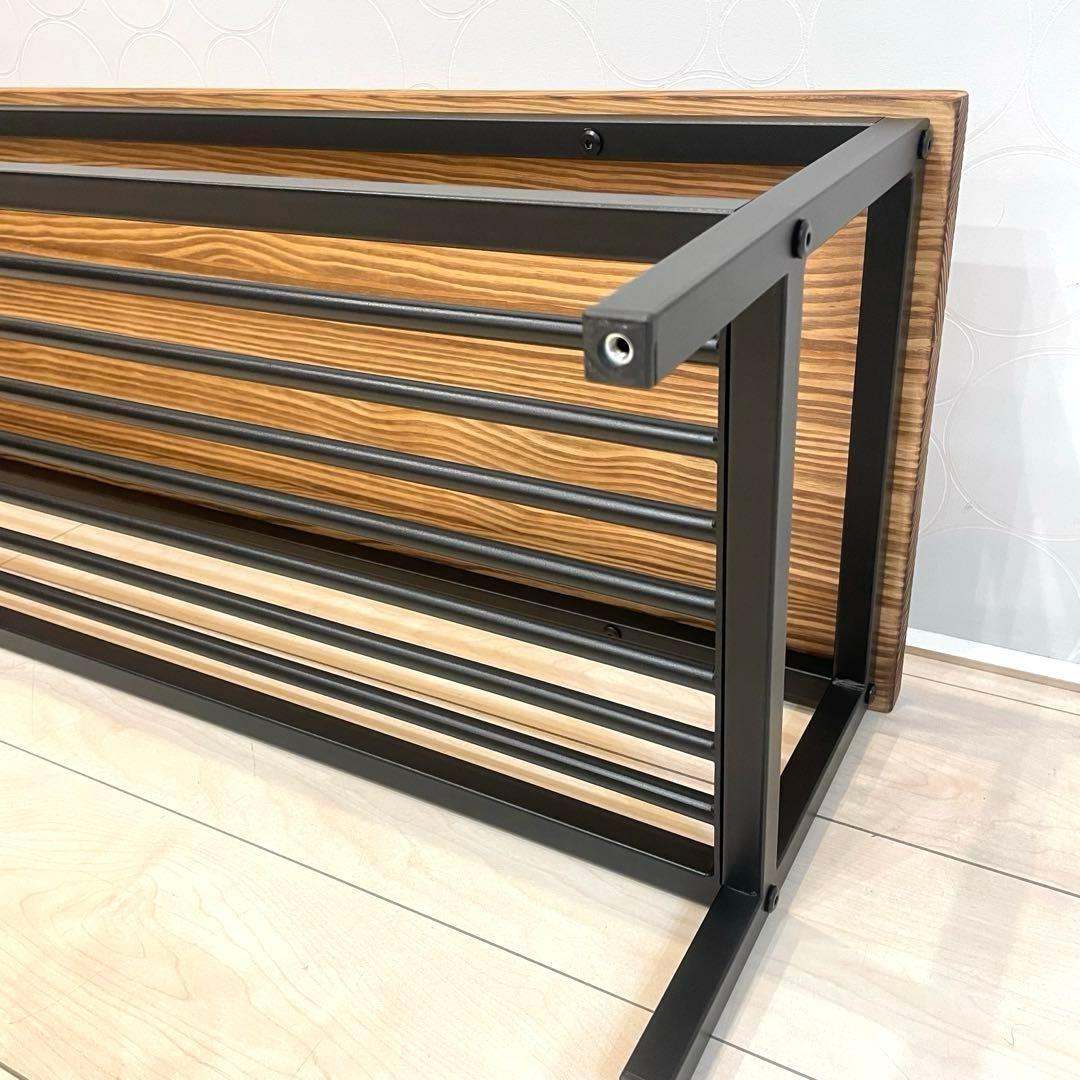 【美品】天然木×アイアン ローボード テーブル 下段ラック付 インダストリアル
