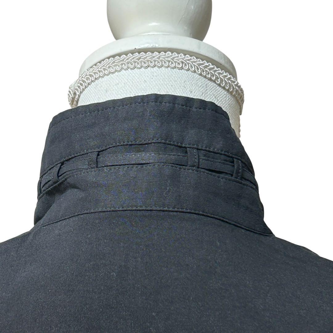 美品✨希少デザイン　リネン混 黒 ジャケット スタンドカラー　リボンタイ　40