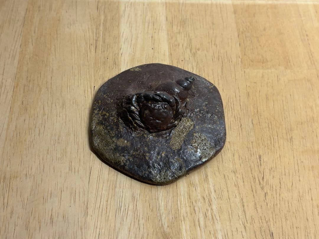 120.備前焼 宝瓶 登り窯 カニとタニシ 蟹 貝 六角 手びねり 急須