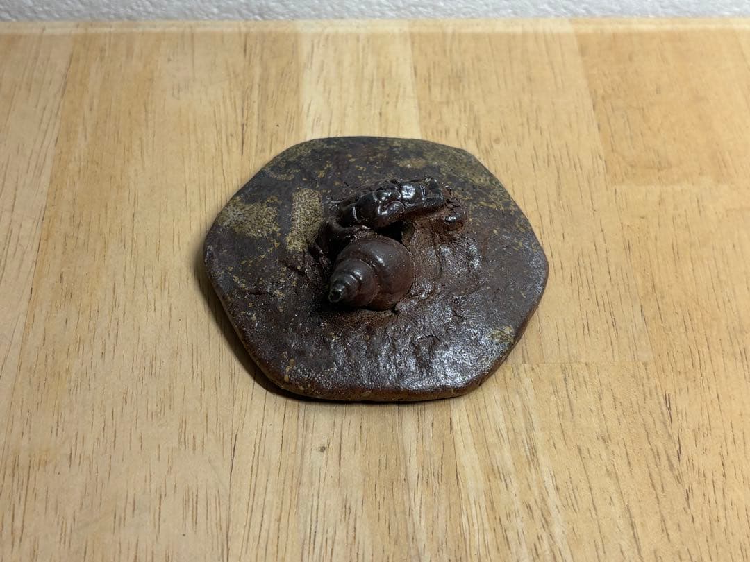 120.備前焼 宝瓶 登り窯 カニとタニシ 蟹 貝 六角 手びねり 急須