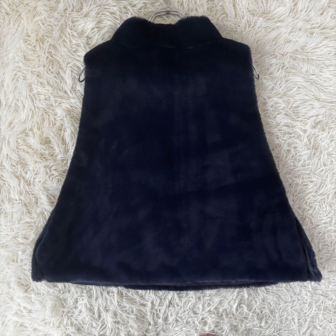 PLAIN PEOPLE✨ エコファーオフタートルベスト　ネイビー　ポンチョ　M