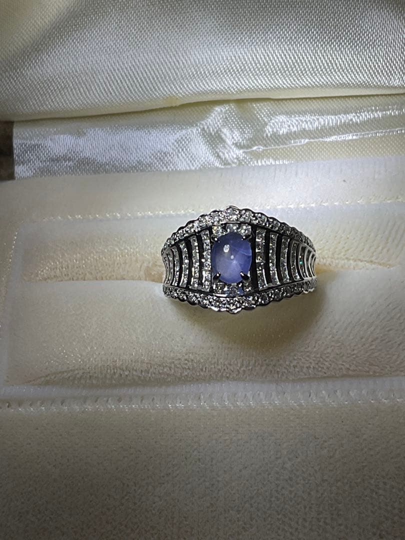 pt900スターサファイアダイヤモンドリング