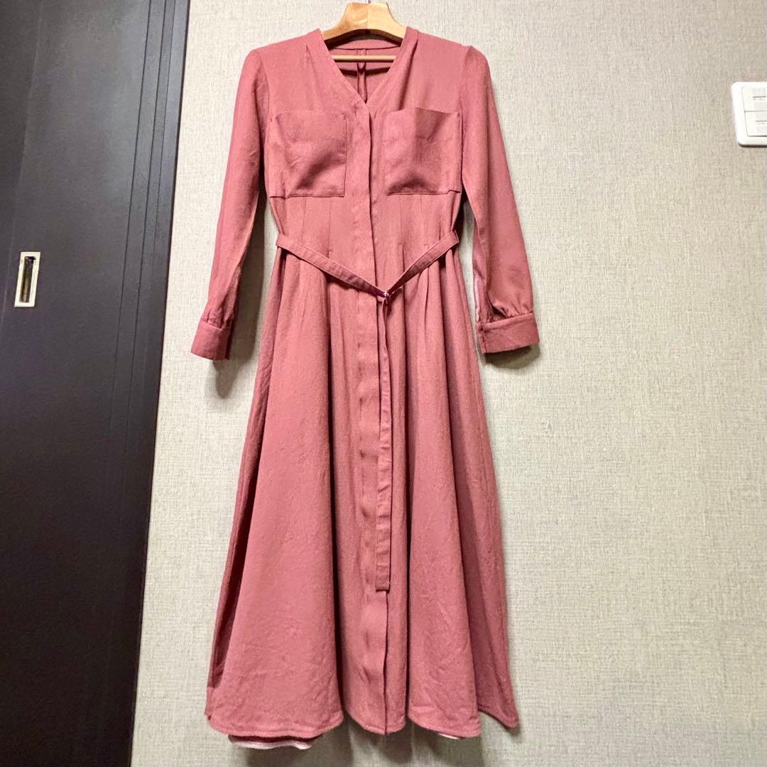 ANAYI ウールアムンゼンポケットフレア ワンピース ライトピンク 38