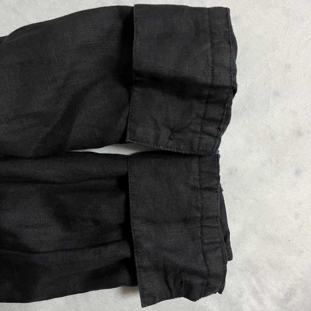 極美品❤️かぐれ　リネンシャツワンピース　バンドカラー　ロング　ブラック