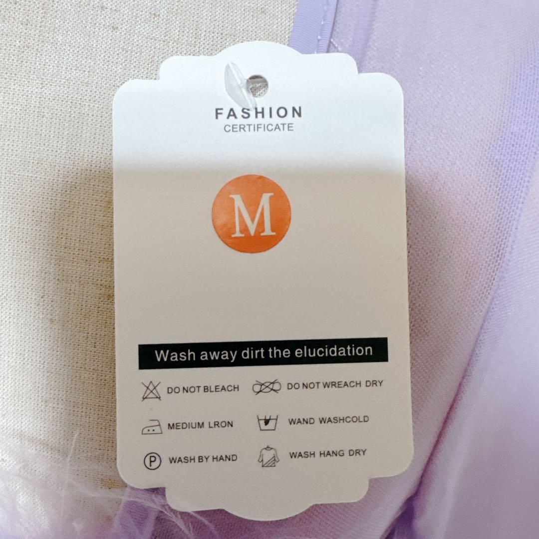 新品未使用 社交ダンス ドレス ラベンダー フェザー パール M ロングドレス