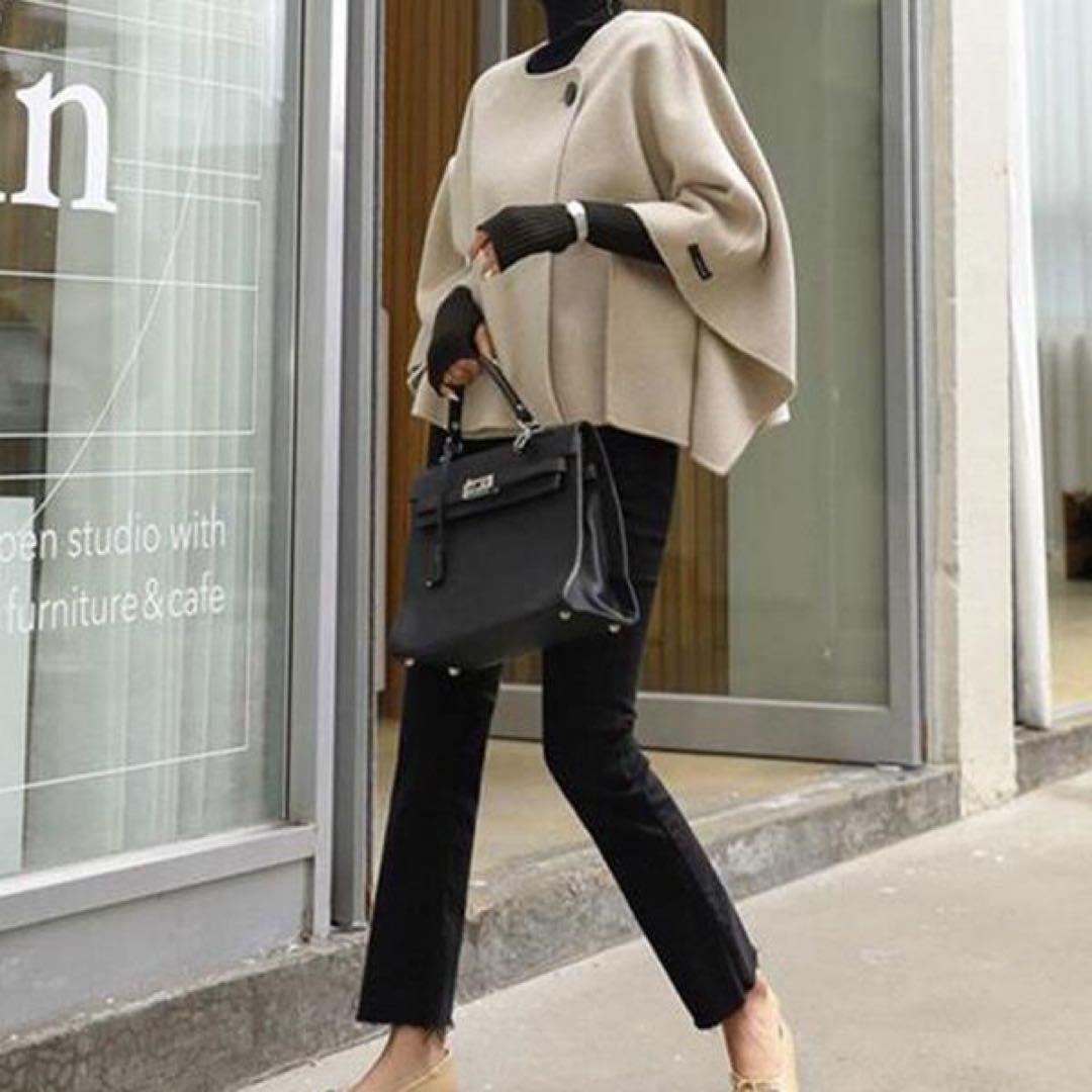 【美品】DHOLIC ウール混ケープジャケット ポンチョコート ベージュ韓国