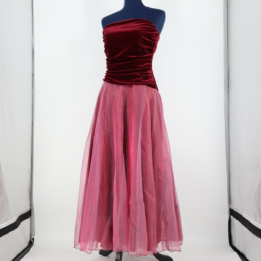 【美品 日本製 フラダンス衣装】ワインレッド Paondor ワンピース ドレス