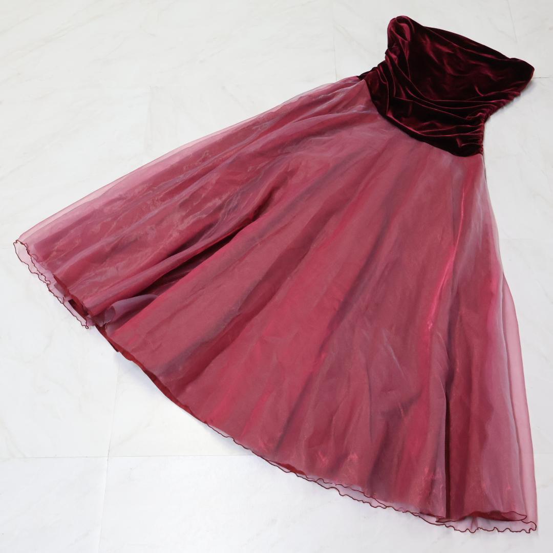 【美品 日本製 フラダンス衣装】ワインレッド Paondor ワンピース ドレス