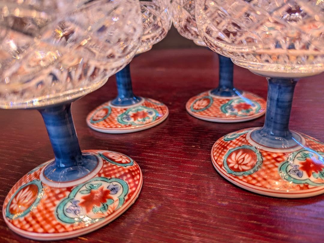 三洋陶器　龍峰窯 赤絵　高台小鉢　つみき 有田焼　切子　骨董　アンティーク