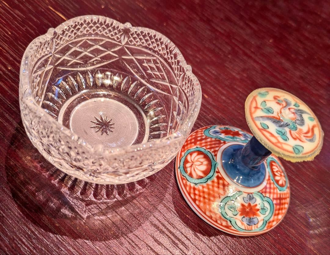 三洋陶器　龍峰窯 赤絵　高台小鉢　つみき 有田焼　切子　骨董　アンティーク