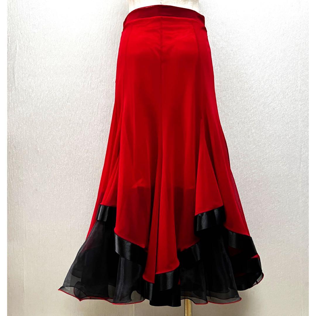 新品 社交ダンス セットアップ 赤と黒のセットアップ