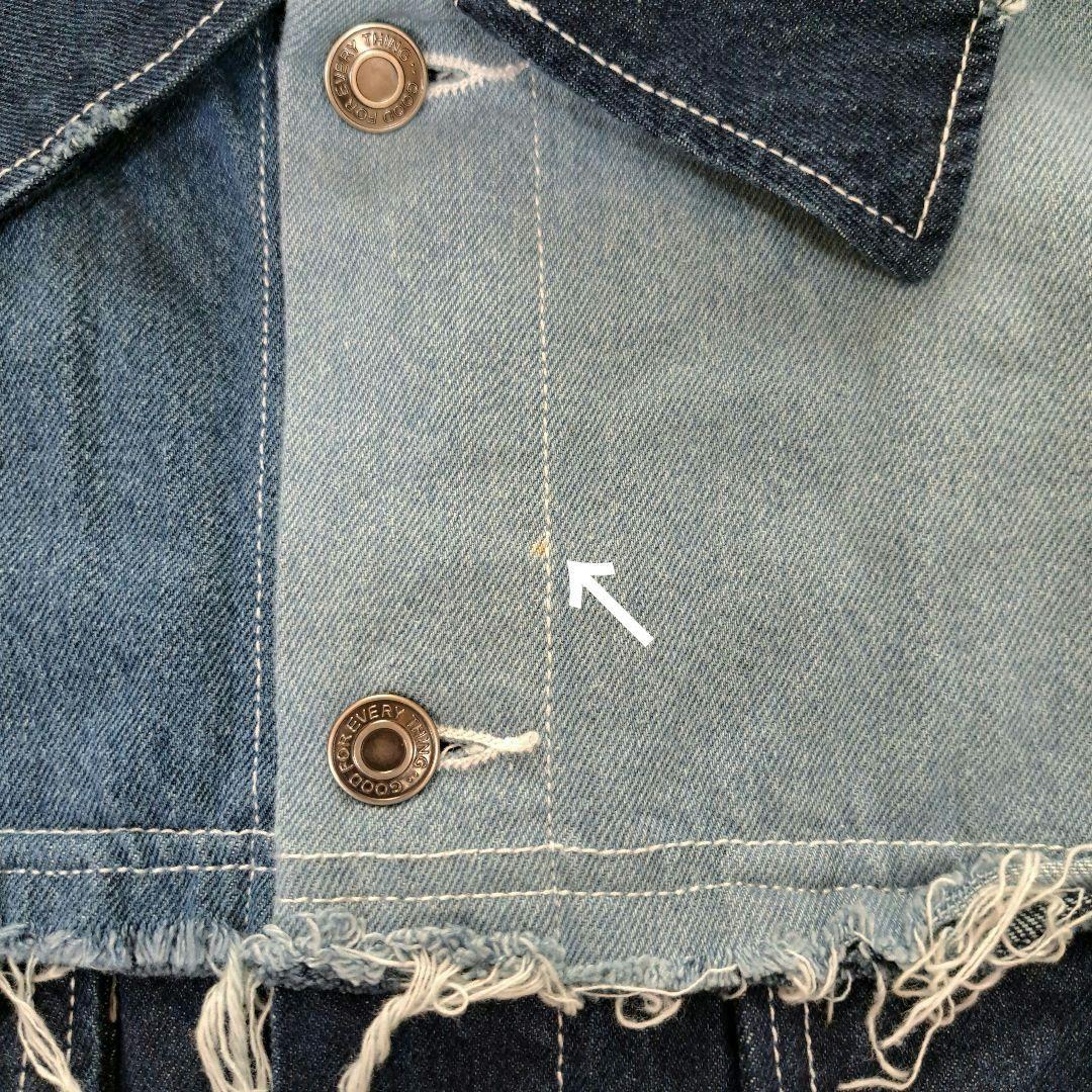 デニムジャケット パッチワーク 切替 フリンジ ダメージ ビッグシルエット L