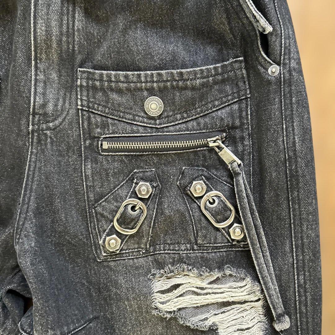 masonprince ダメージ加工 スタッズ カーゴデニムパンツ　ベルト付き