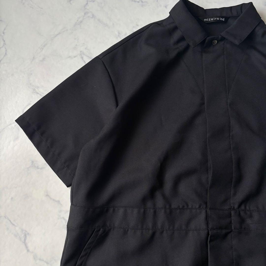 美品　mizuiro ind ペインターライクワンピース ブラック ◆7181