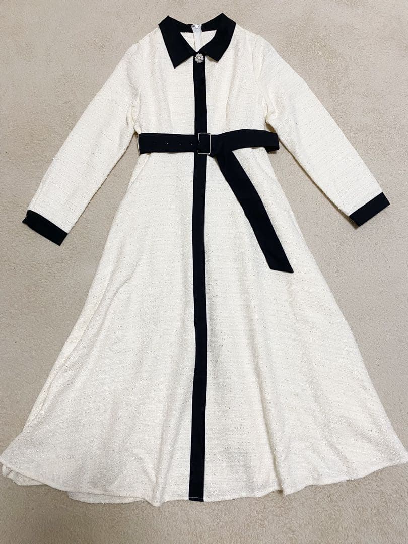 《新品タグ付き》トッコ♡ ベルト付き配色ラメツイードシャツワンピース