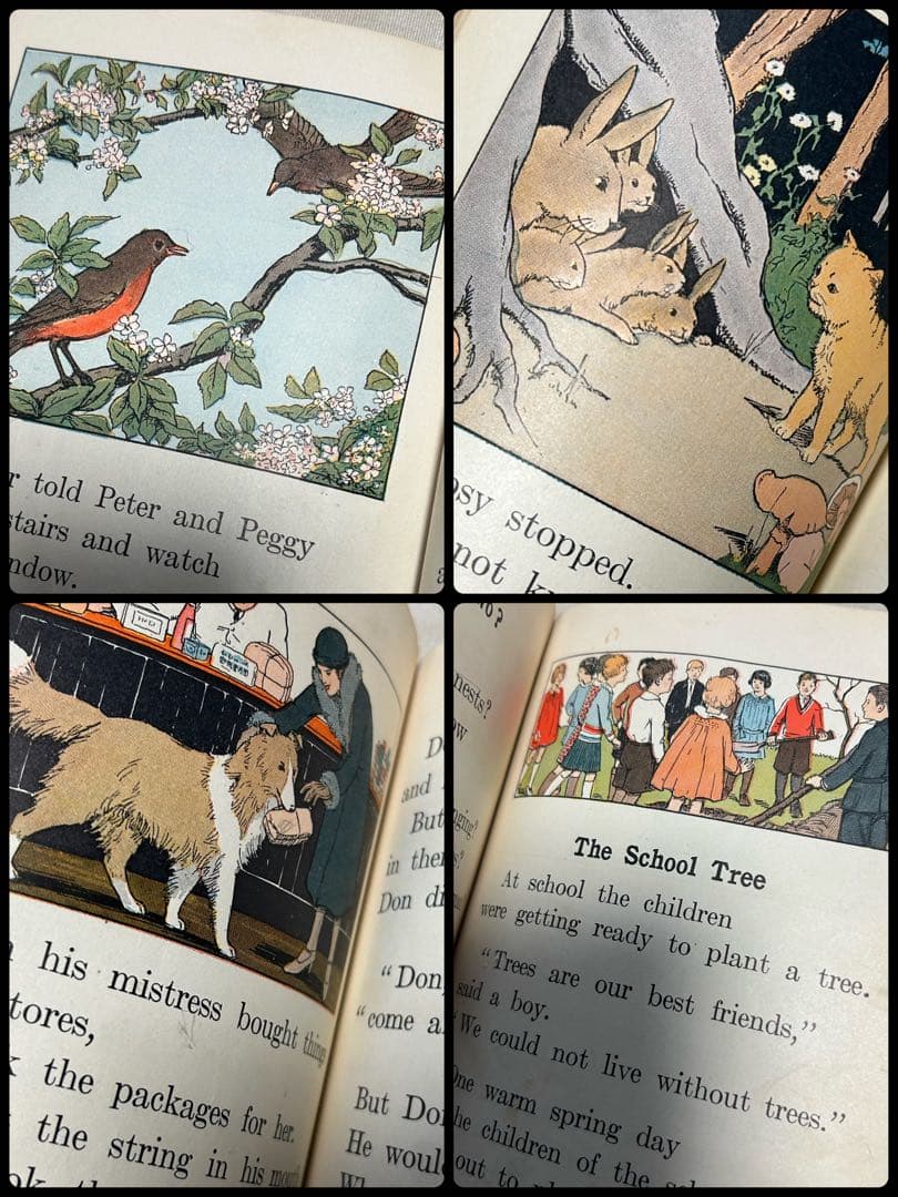 アンティーク動物洋書　ジャンクジャーナル素材　紙もの　海外少女　ウサギクマ