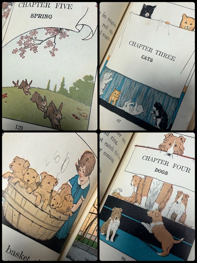 アンティーク動物洋書　ジャンクジャーナル素材　紙もの　海外少女　ウサギクマ