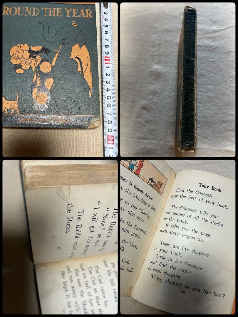 アンティーク動物洋書　ジャンクジャーナル素材　紙もの　海外少女　ウサギクマ