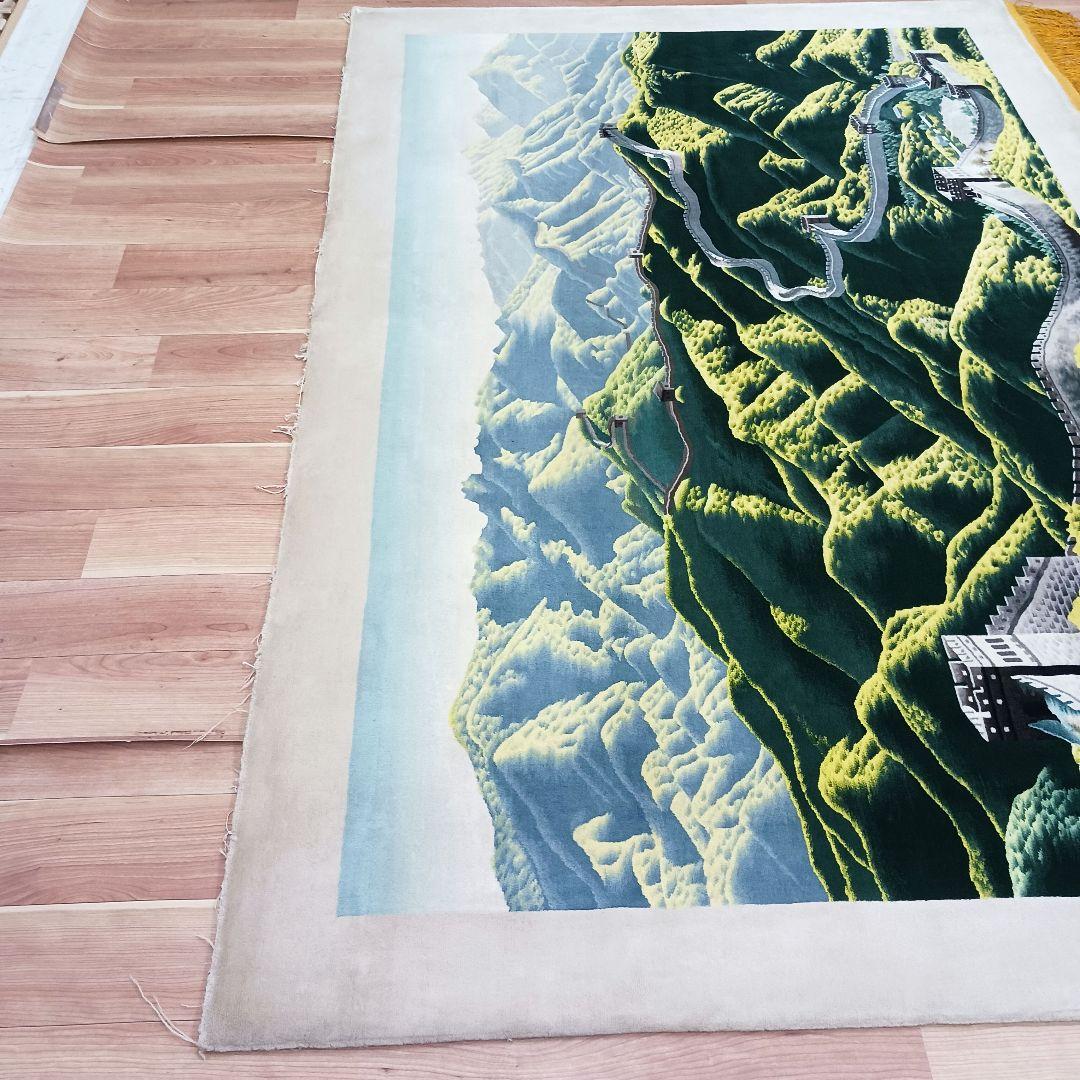 Y3411 中国緞通 万里の長城画 タペストリー 手織り絨毯 ウール