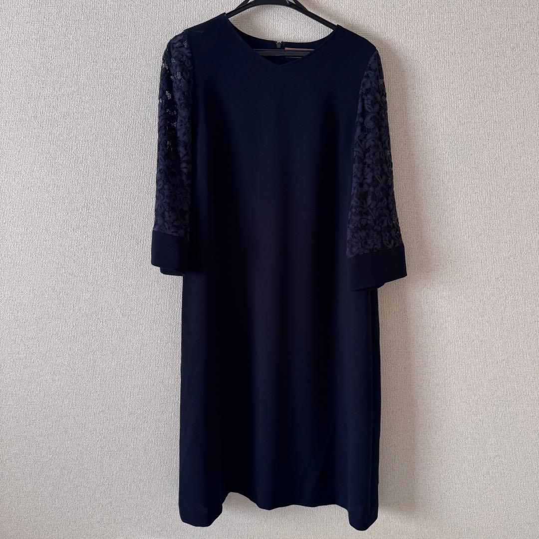 さ*ら様 レリアン　ホワイトレーベル　ネイビー レース袖 ロングワンピース　11