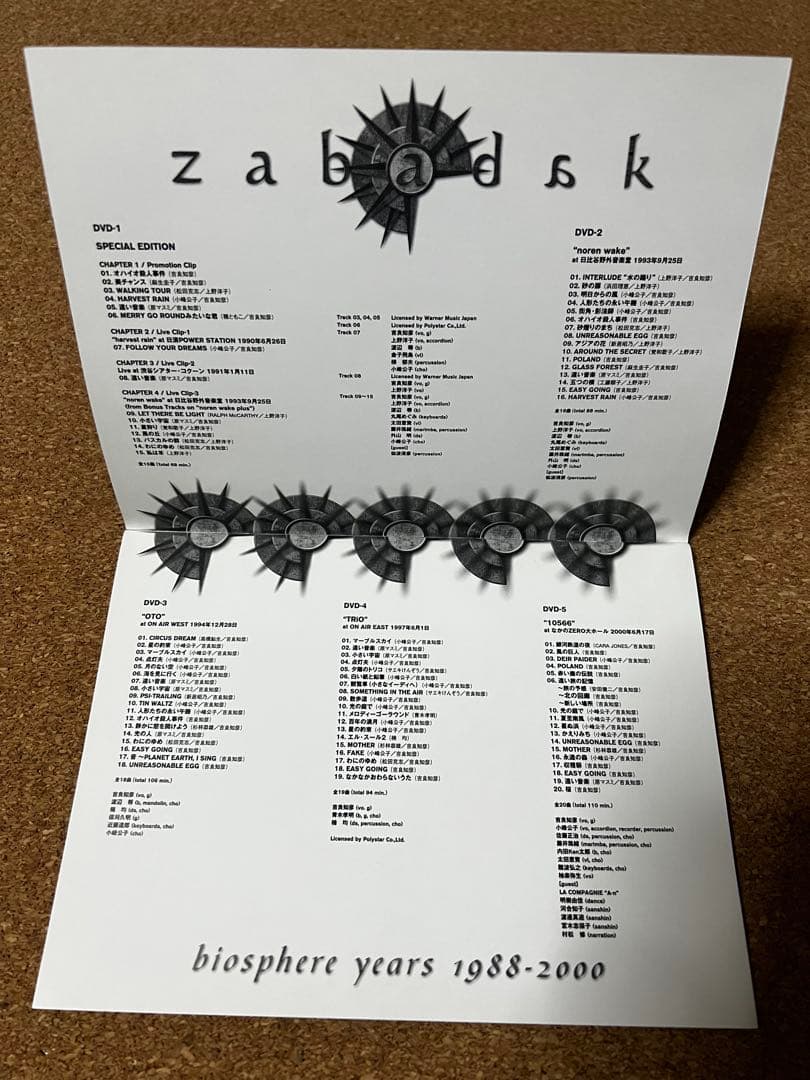 ZABADAK／biosphere years 1988-2000 5枚組DVD