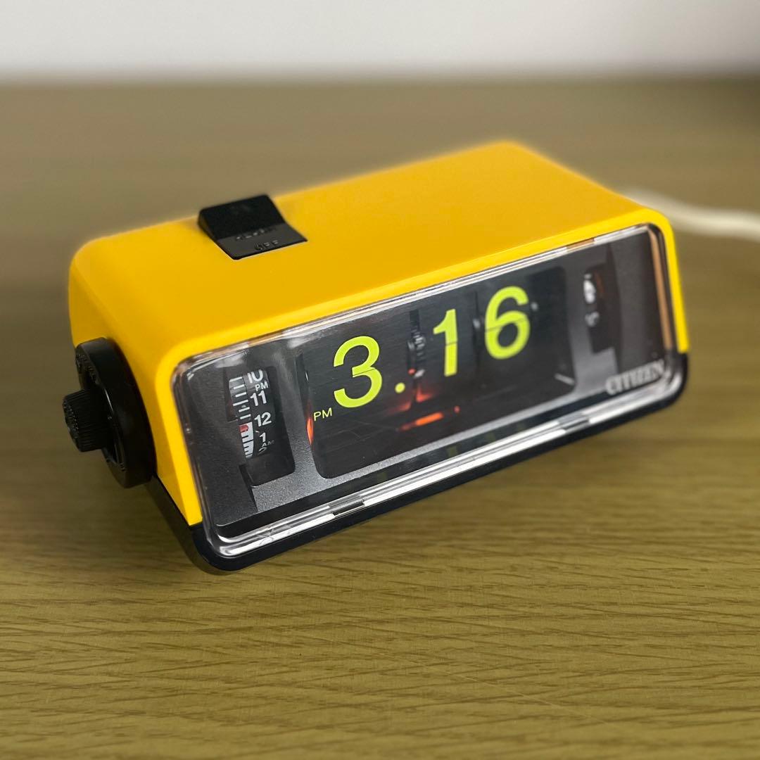 【メンテ済・動作正常】美品CITIZEN パタパタ時計 ハイリーフ・カーチス黄色