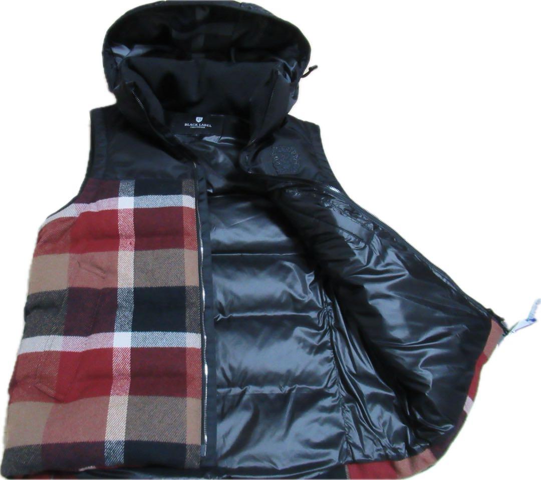 ブラックレーベルクレストブリッジ 新品！フード付きCBチェック柄ダウンベスト Ｌ