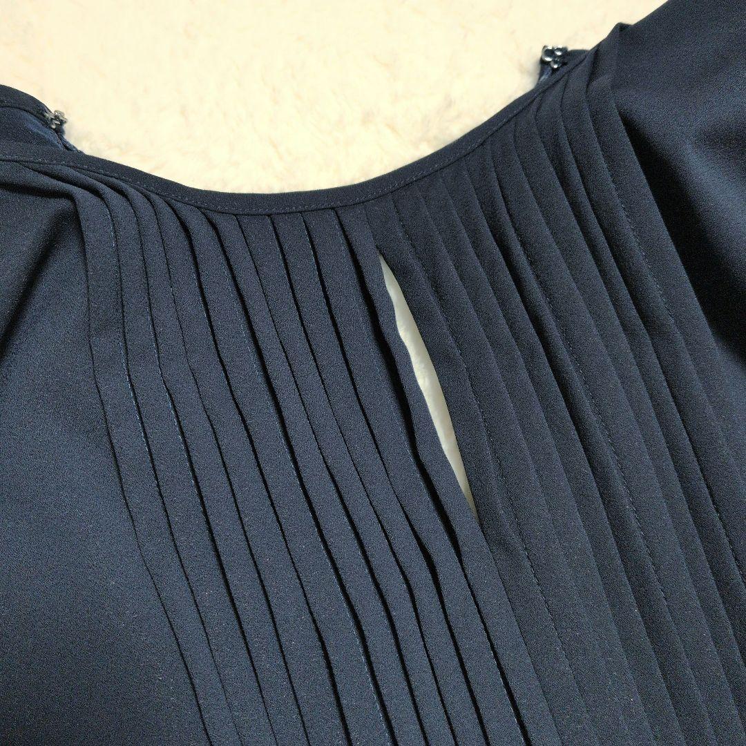 セルフォード　ジョーゼットプリーツロングワンピース　ネイビー　光沢感　S