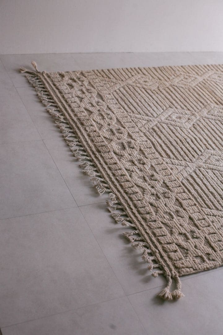 【新品】205cm×148cm リビングサイズ ベニワレン　モロッコ　生成り