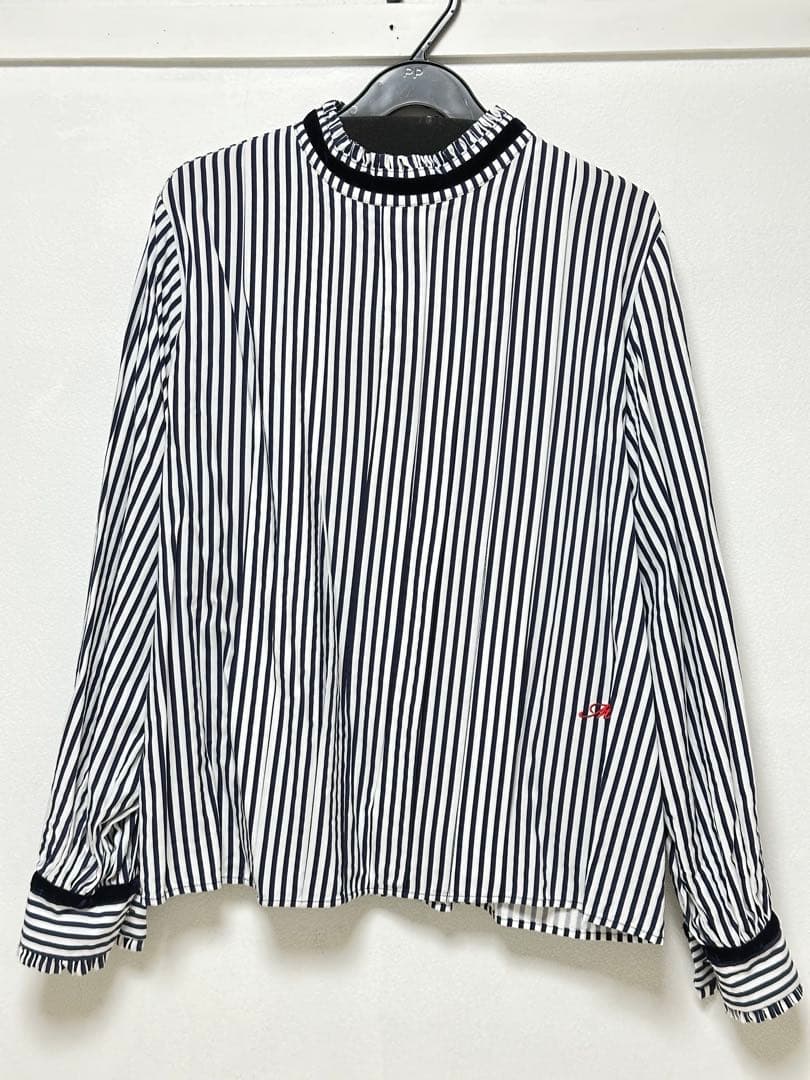 ◆美品◆ MARGAUX VINTAGE ストライプベロア配色フリルブラウス
