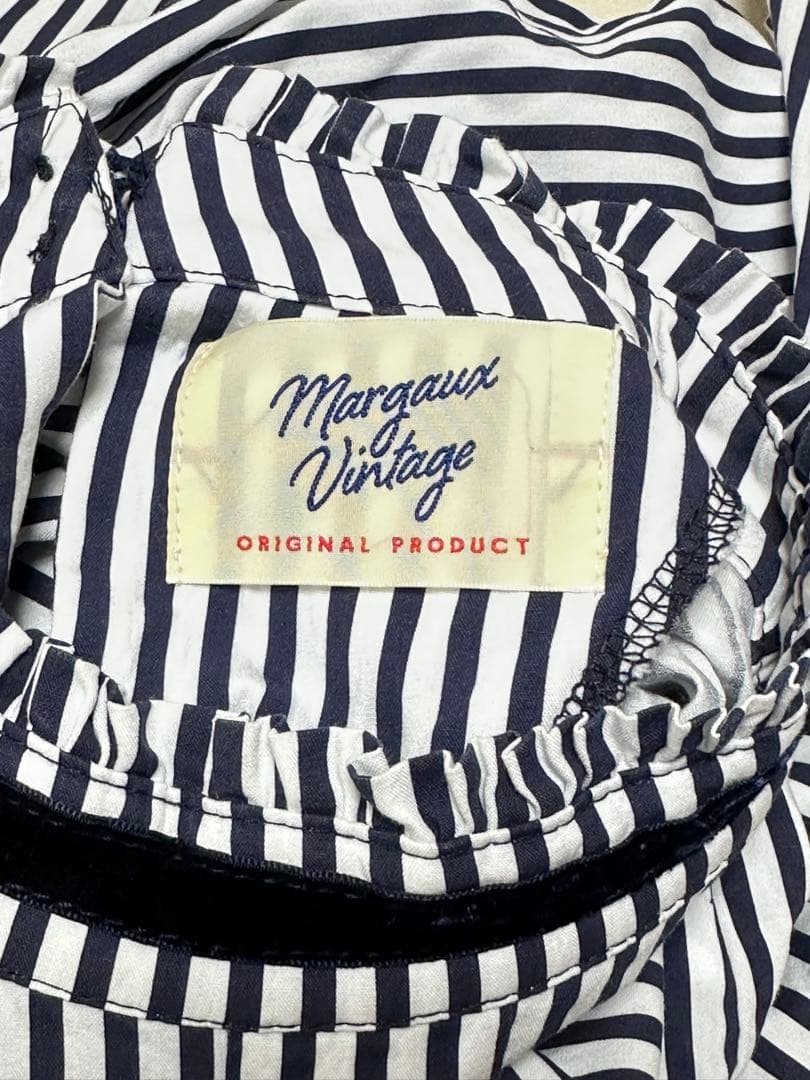 ◆美品◆ MARGAUX VINTAGE ストライプベロア配色フリルブラウス