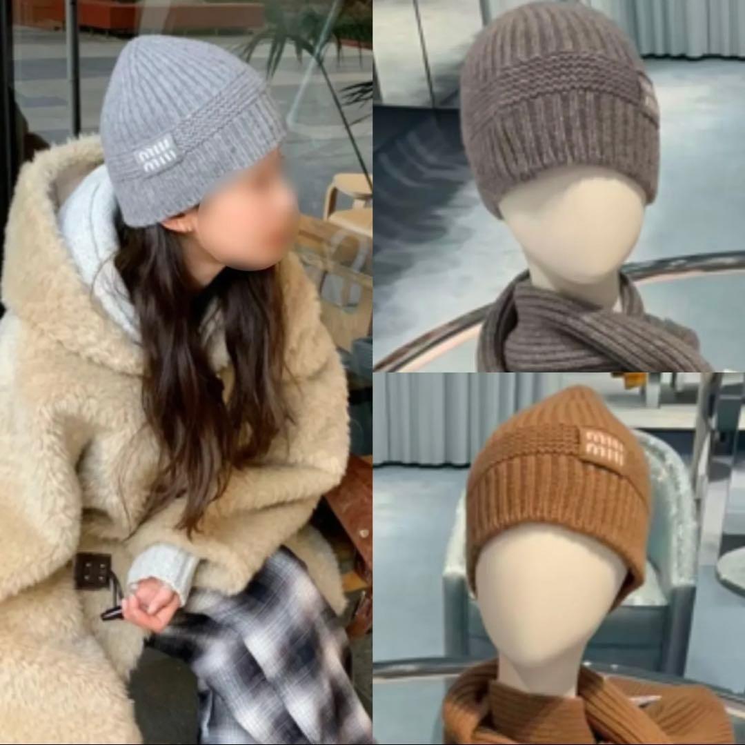 miumiuビーニー/ロゴ付きニット帽